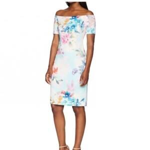 Calvin Klein Women's Floral Off The Shoulder Sheath Dress Sea Glass Scuba  Sz 8